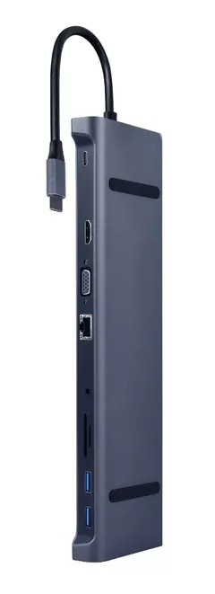 DOCKING Station Gembird universal,10-in-1, conectare PC USB Type C, USB-C x 1, USB-A 3.1 x 3, porturi video HDMI x 1, VGA x 1, RJ45 x 1, PD  87W, SD, microSD, Audio, argintiu, 