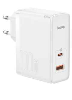 INCARCATOR retea Baseus GaN5 Pro, Quick Charge 100W, 1 x USB, 1 x USB Type-C, include cablu USB Type-C la USB Type-C 100W 1m, alb 
